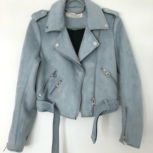 Zara faux suede cropped jacket / light blue